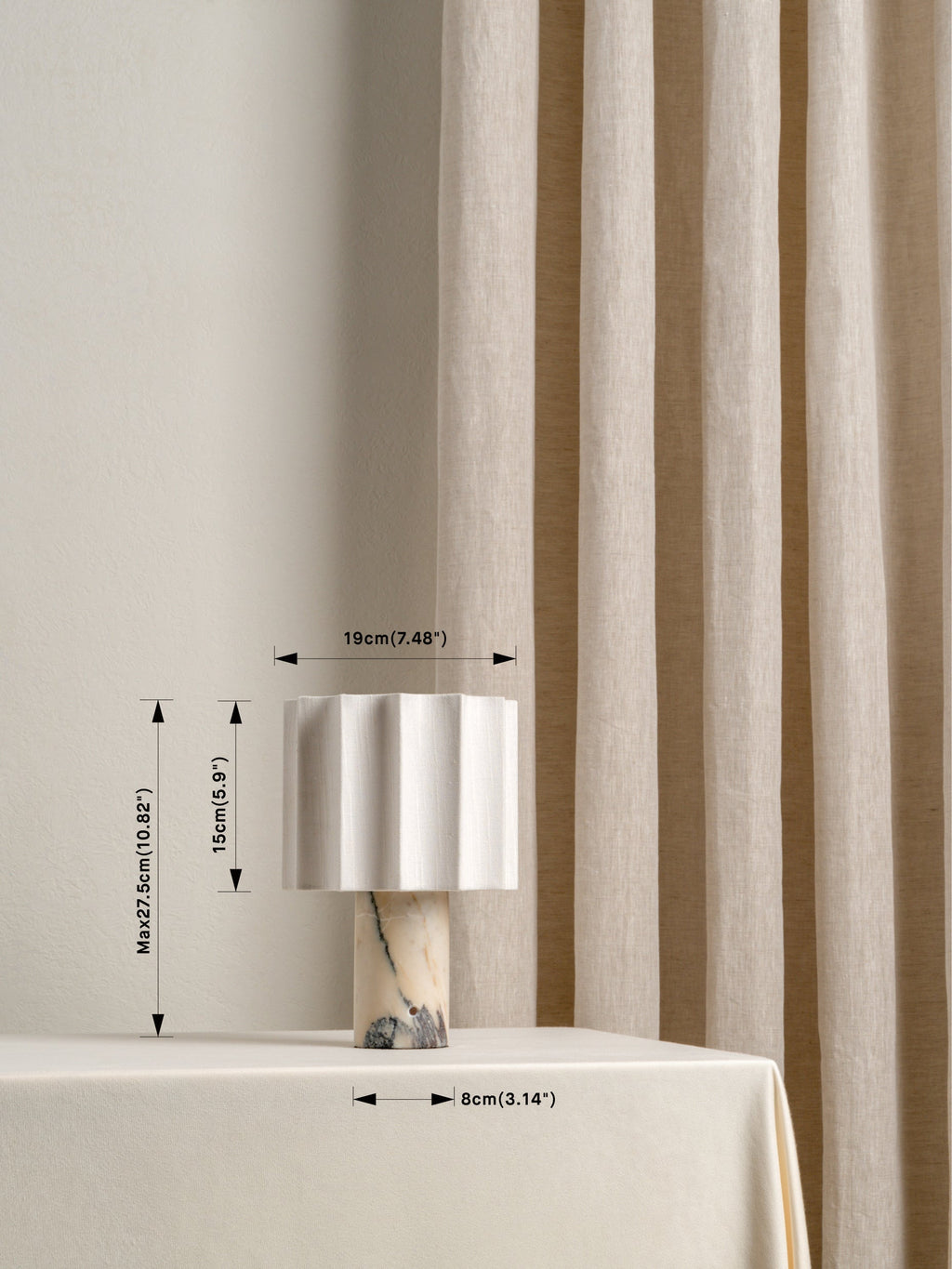 Cordless Marble Table Lamp with Linen Shade