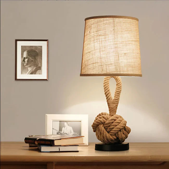 Hemp Rope Linen Table Lamp with Rustic Fabric Shade