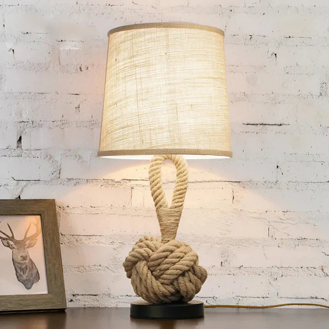 Hemp Rope Linen Table Lamp with Rustic Fabric Shade