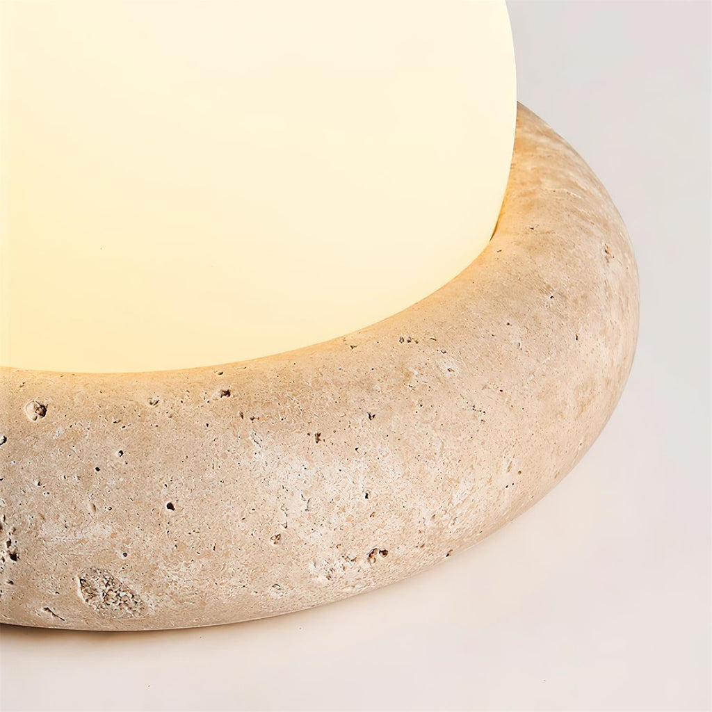 Travertine Globe Table Lamp With Rechargeable LED And Stone Base