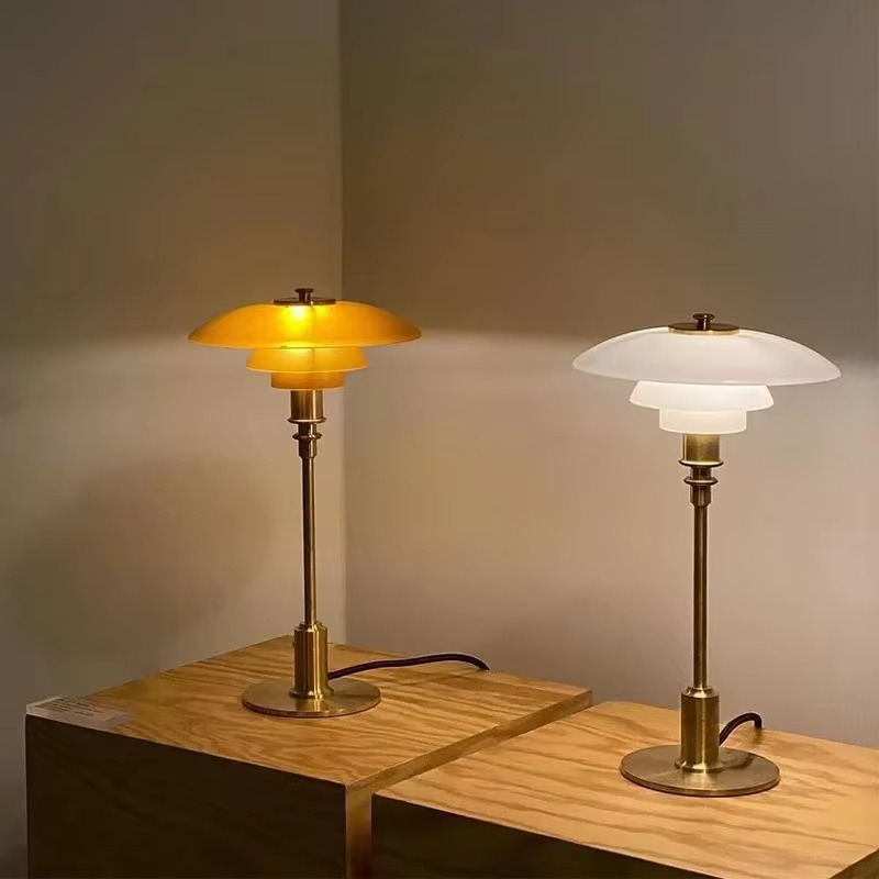 Danish Amber Glass Table Lamp – Timeless Scandinavian Elegance