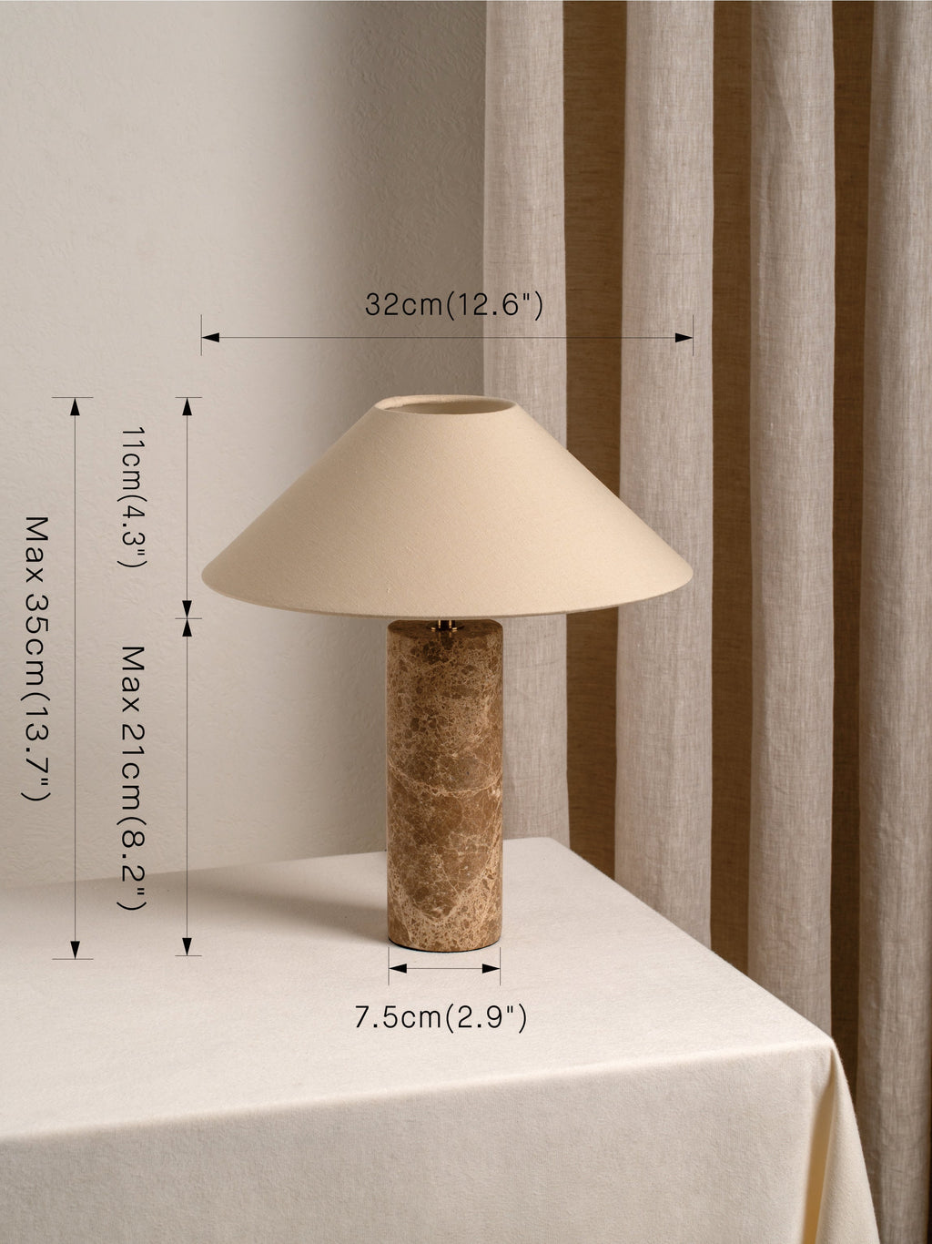 Marble Cylinder Table Lamp with Linen Shade