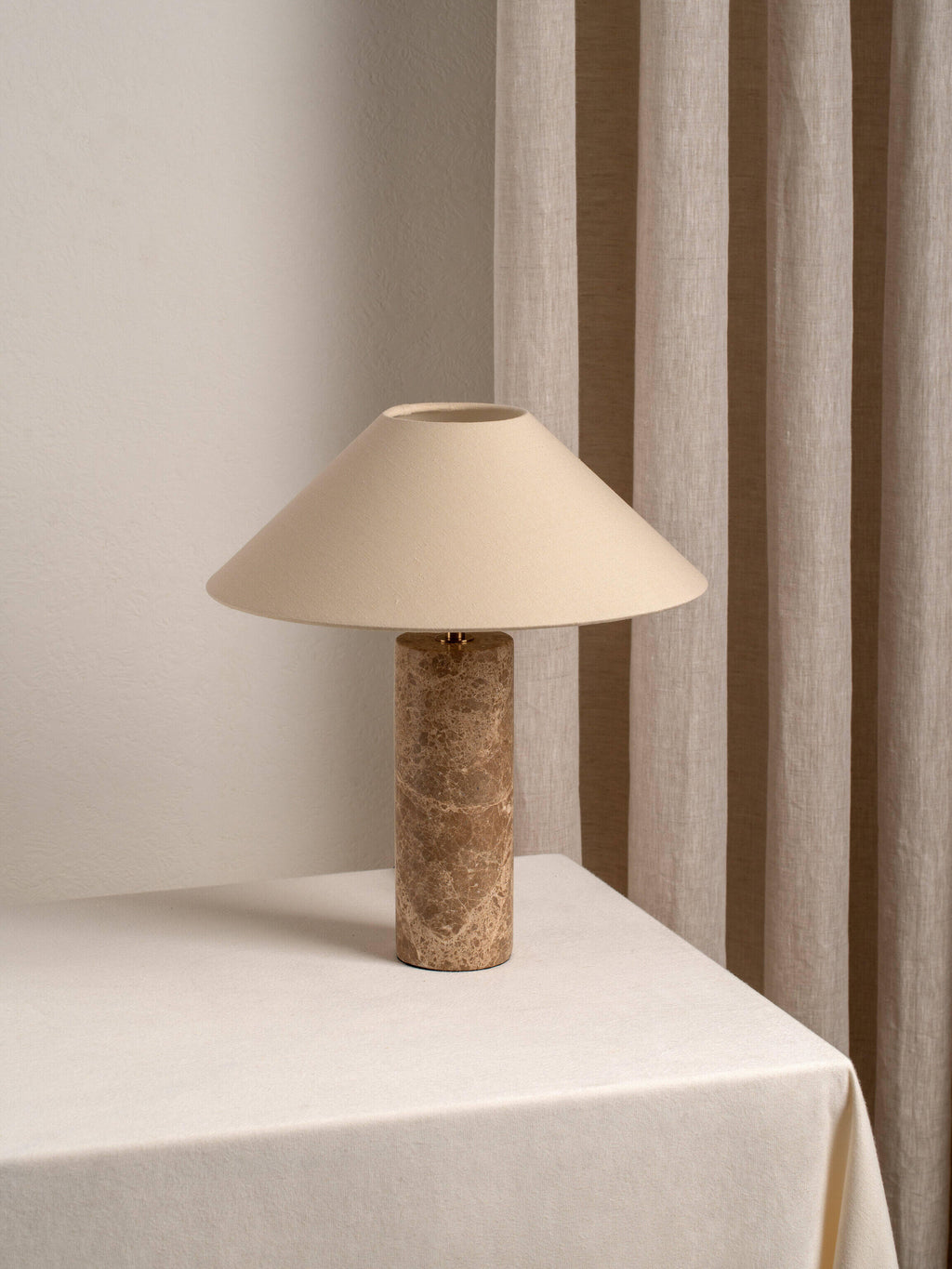 Marble Cylinder Table Lamp with Linen Shade