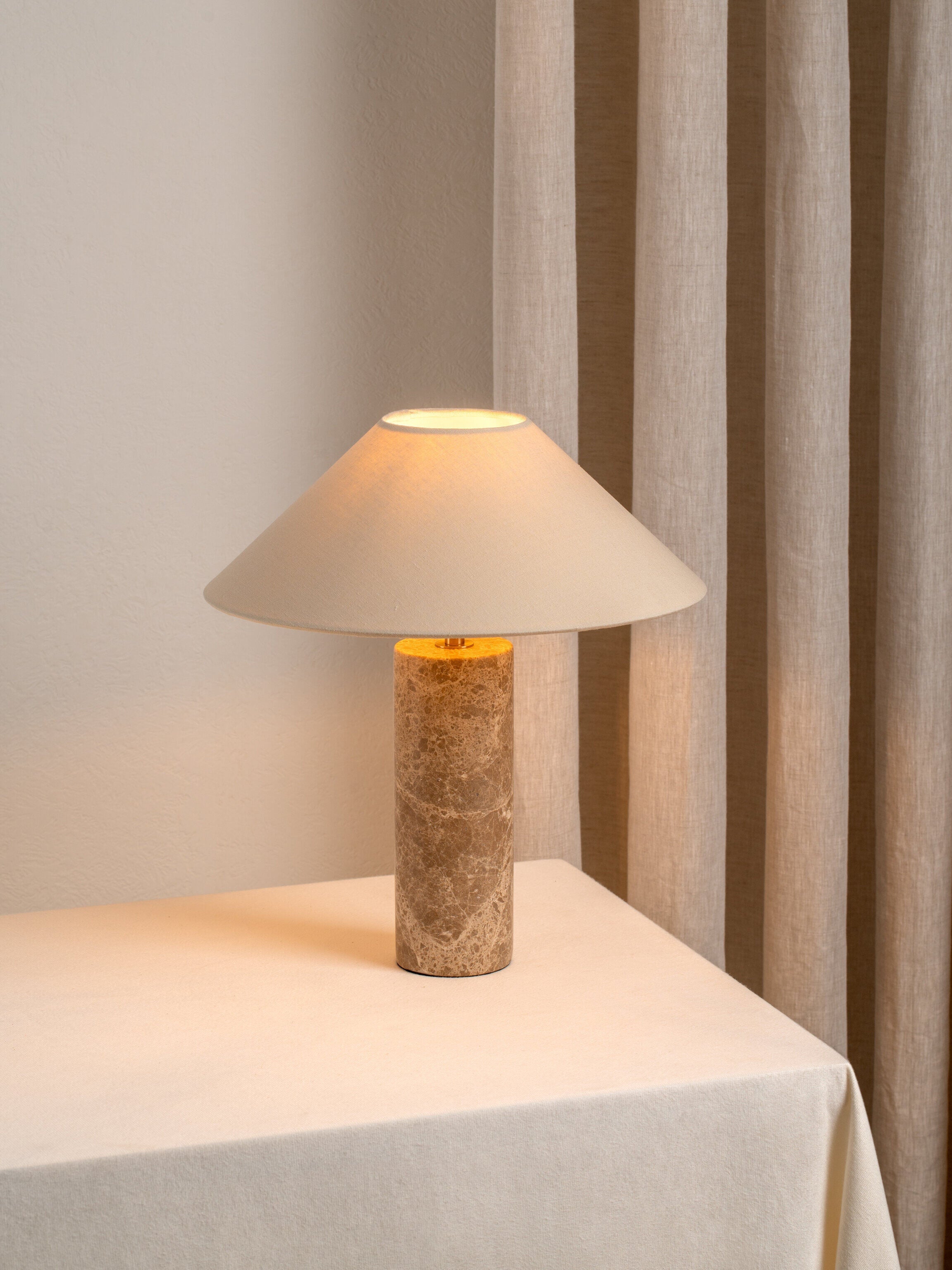 Marble Cylinder Table Lamp with Linen Shade
