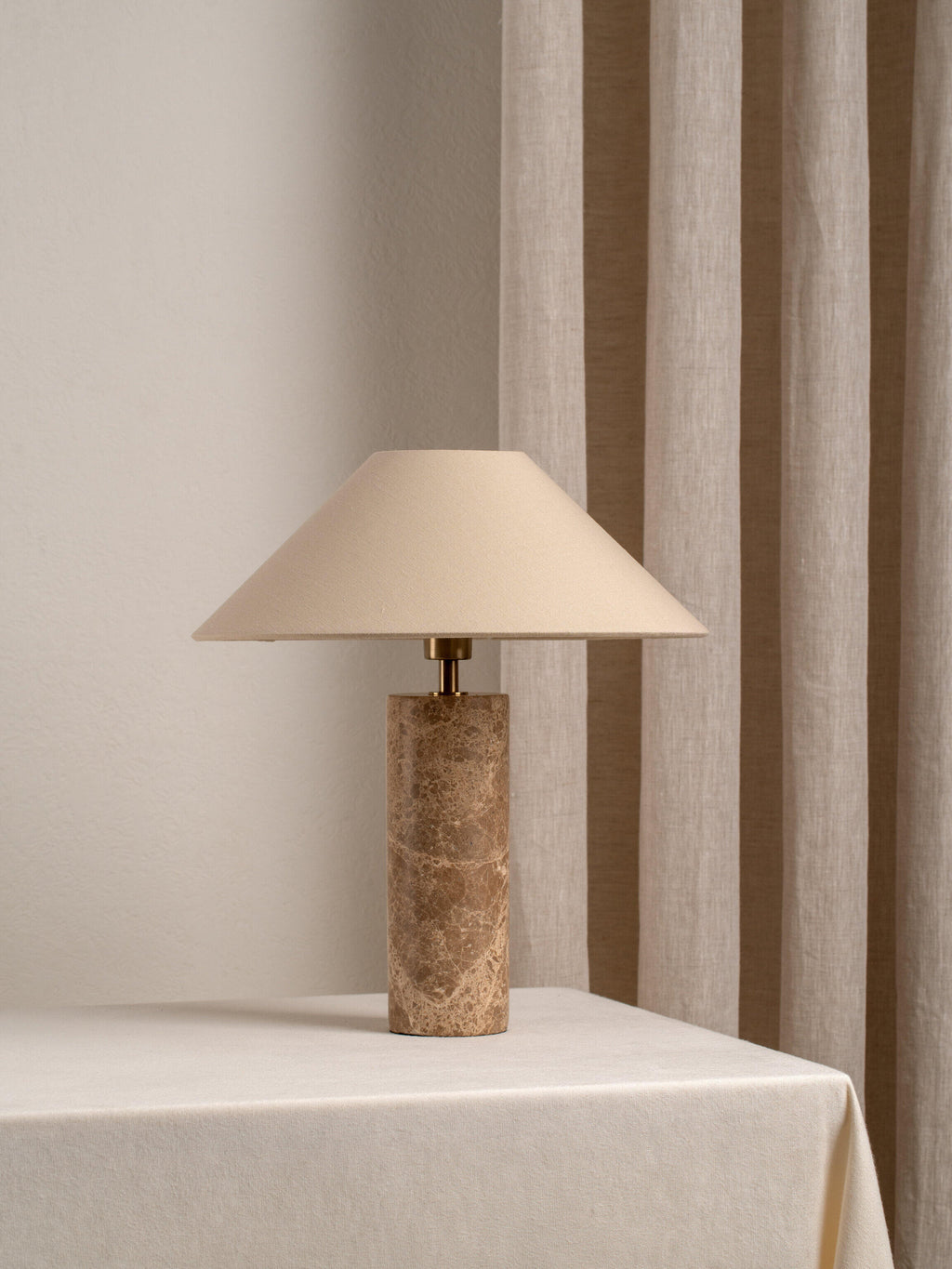 Marble Cylinder Table Lamp with Linen Shade