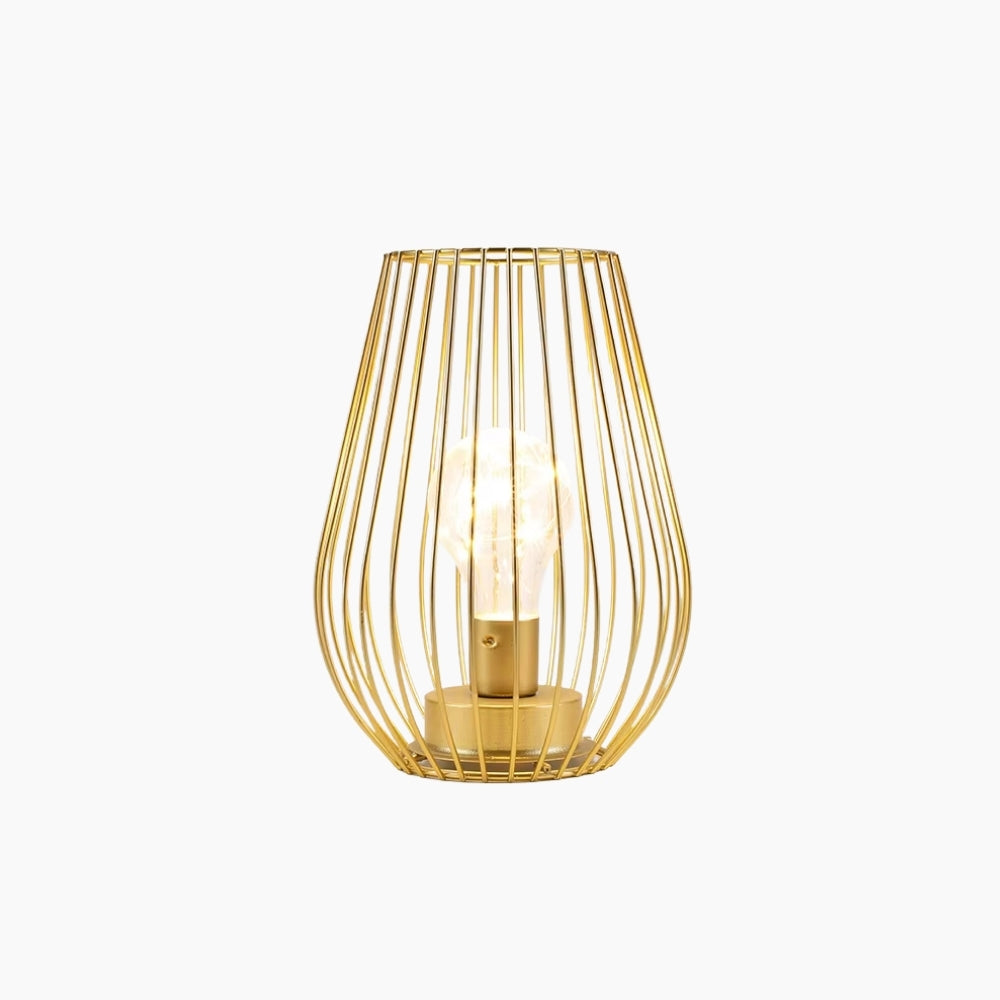 Portable Metal Cage Table Lamp With Warm LED Light