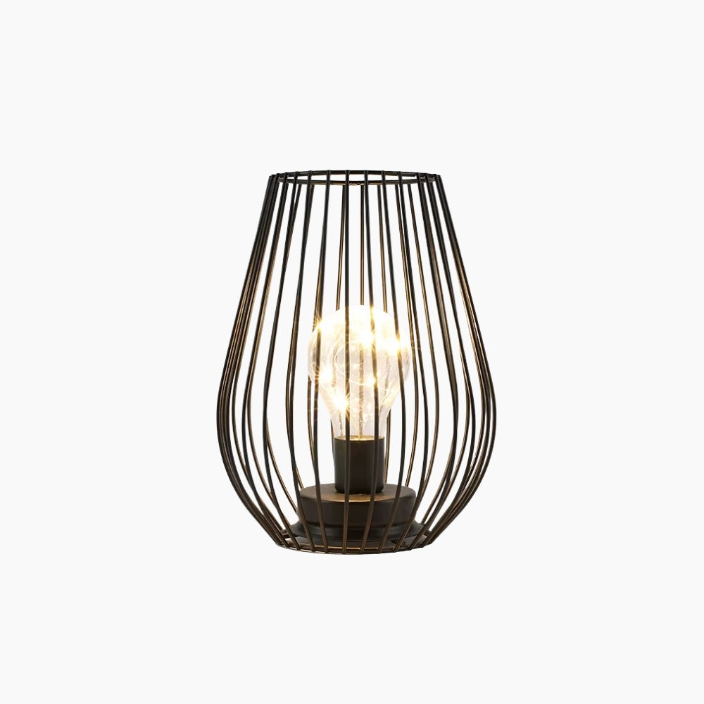 Portable Metal Cage Table Lamp With Warm LED Light